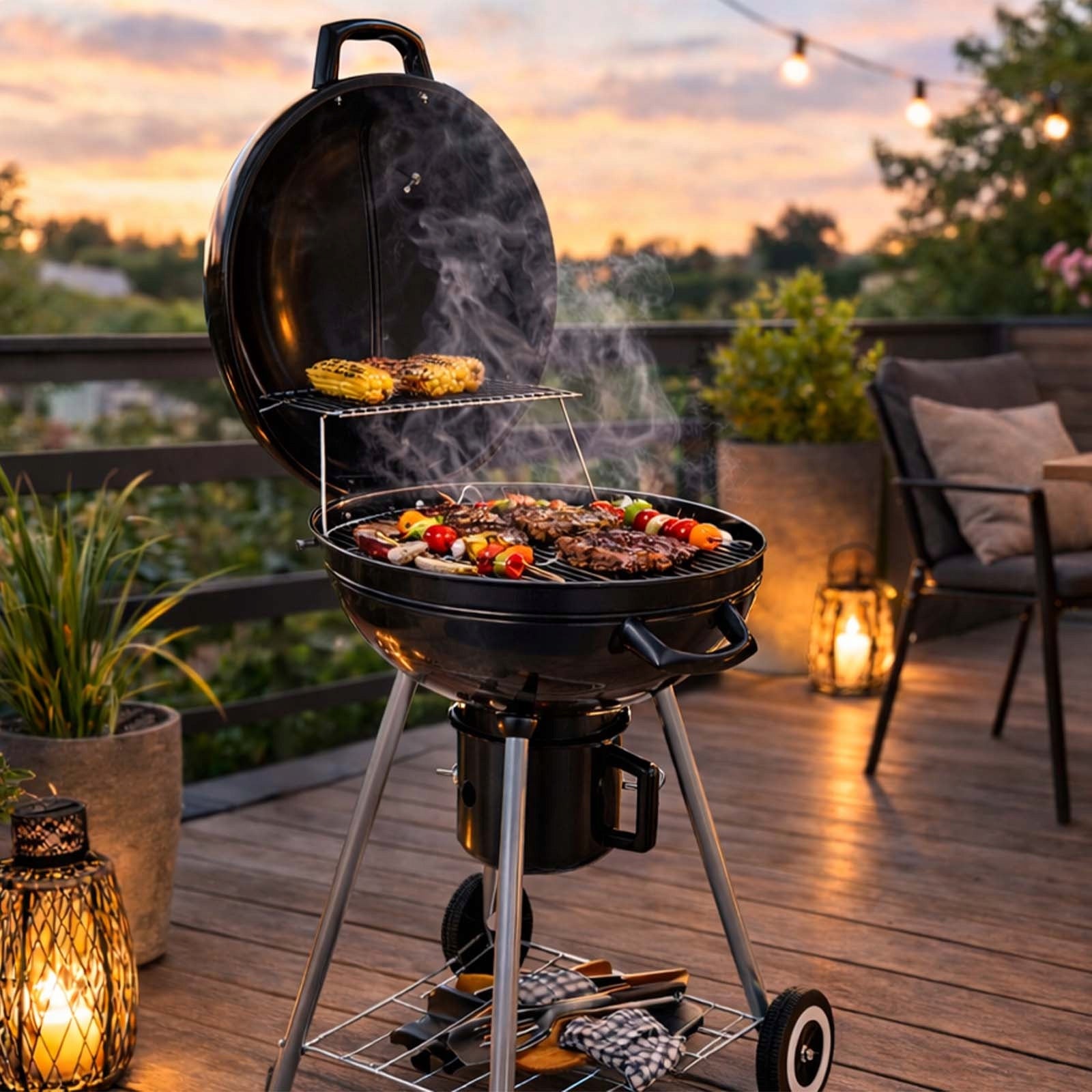ROUND CHARCOAL GARDEN GRILL WITH LID WITH GRATE THERMOMETER BLACK LIDO Manufacturer code LIDO