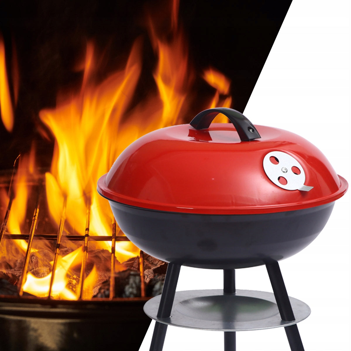 ROUND CLOSED GARDEN CHARCOAL GRILL WITH LID AND ASHTRAY SOLID Grate length 32 cm
