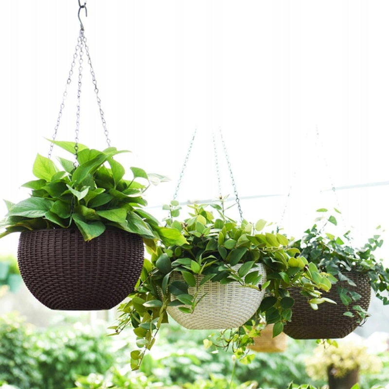 ROUND FLOWER POT HANGING BROWN IMITATING RATTAN 26x16cm DECORATIVE + CARTRIDGE Color brown