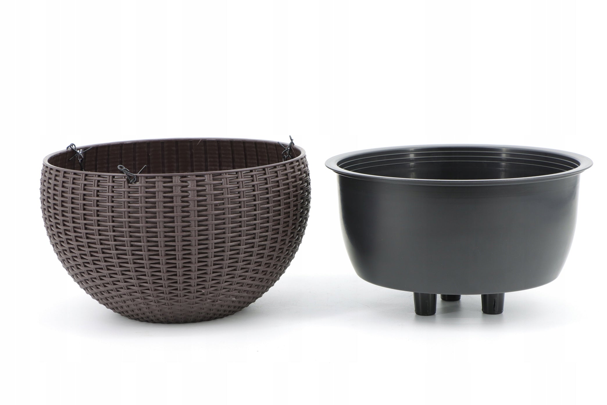ROUND FLOWER POT HANGING BROWN IMITATING RATTAN 26x16cm DECORATIVE + CARTRIDGE Manufacturer code DONICZKA WISZĄCA Z WKŁADEM TEKAN TB-07