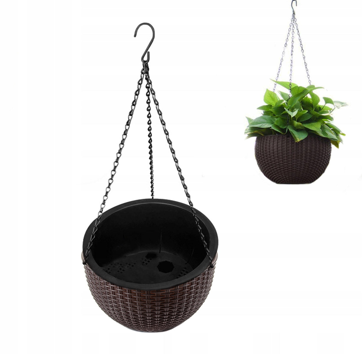 ROUND FLOWER POT HANGING BROWN IMITATING RATTAN 26x16cm DECORATIVE + CARTRIDGE Packaging status original