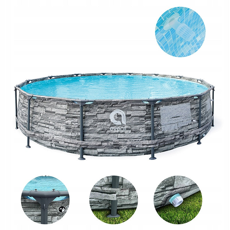 ROUND GARDEN RACK POOL AVENLI BRICK WITH PUMP 457x107 SET Diameter 457 cm