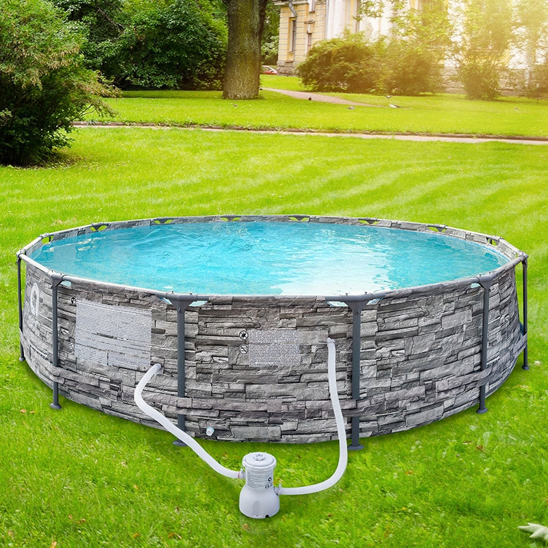 ROUND GARDEN RACK POOL AVENLI BRICK WITH PUMP 457x107 SET Height 107 cm