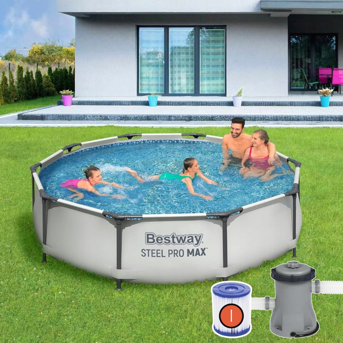 ROUND Garden Swimming Pool for Children 305x76cm Bestway 56408 + Pump Series 56408