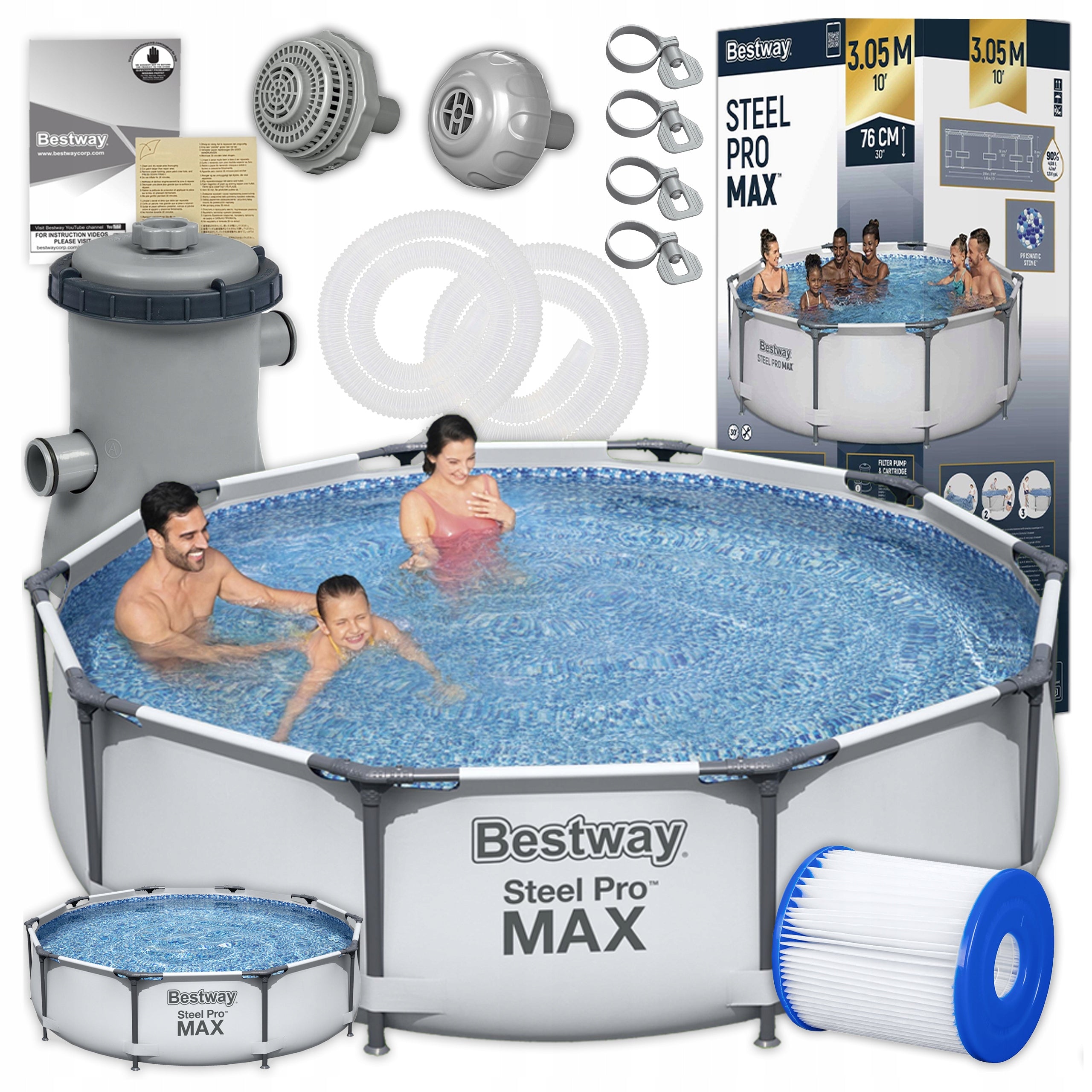 ROUND Garden Swimming Pool for Children 305x76cm Bestway 56408 + Pump