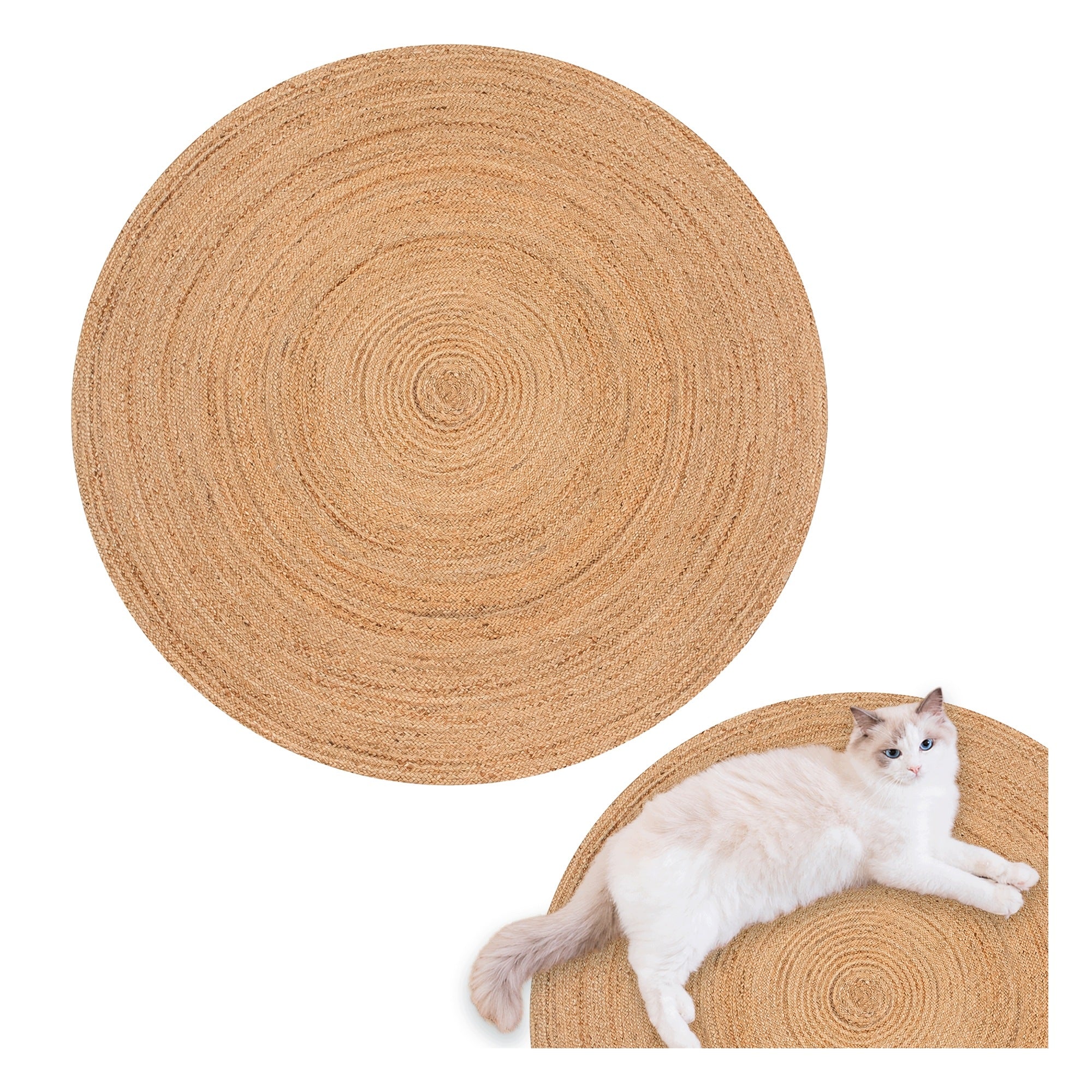 ROUND JUTE CARPET 120 CM NATURAL BEIGE BACK IN BOHO STYLE
