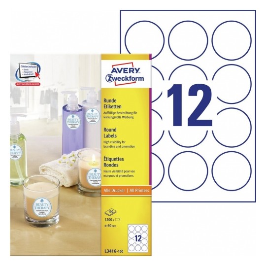 ROUND PAPER LABELS - WHITE - Fi60- L3416-100- MEGA PAKA