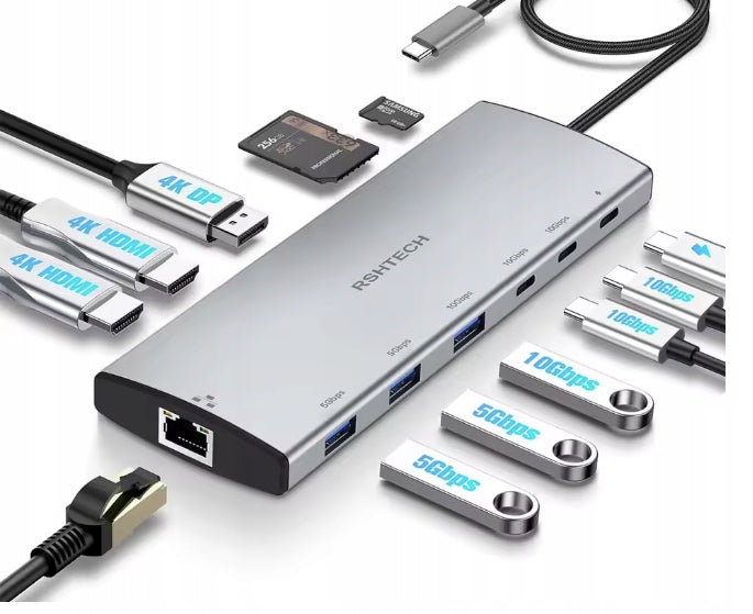 RSHTECH 12 in 1 MacBook Charging Station with 2 HDMI Connectors (8K & 4K)