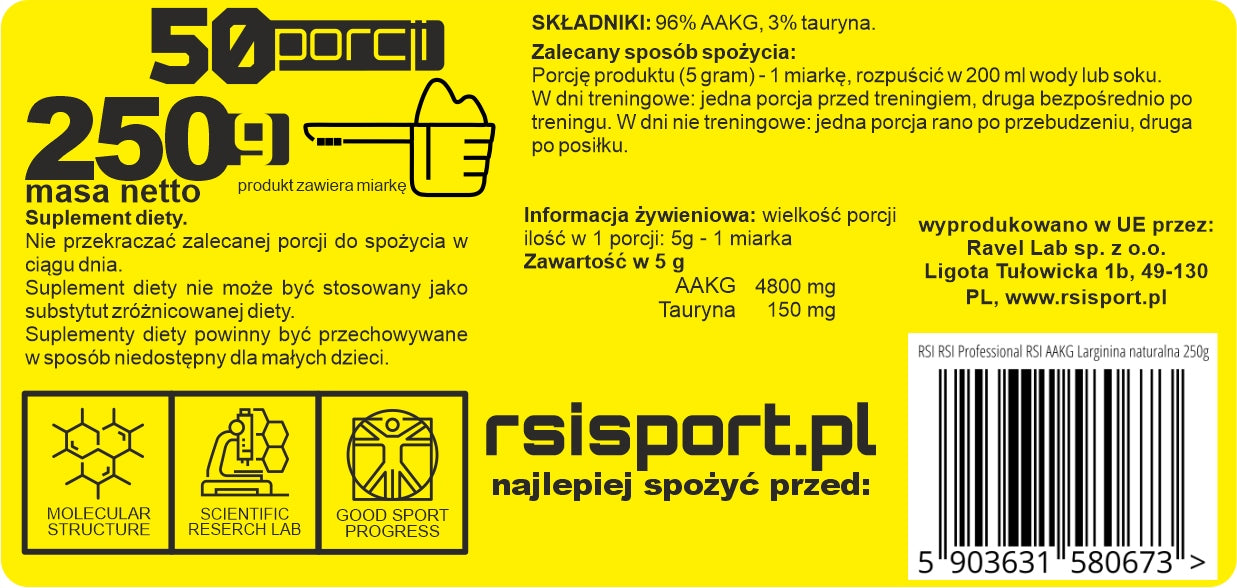 RSI AAKG Arginine 250g Natural EAN (GTIN) 5903631580673
