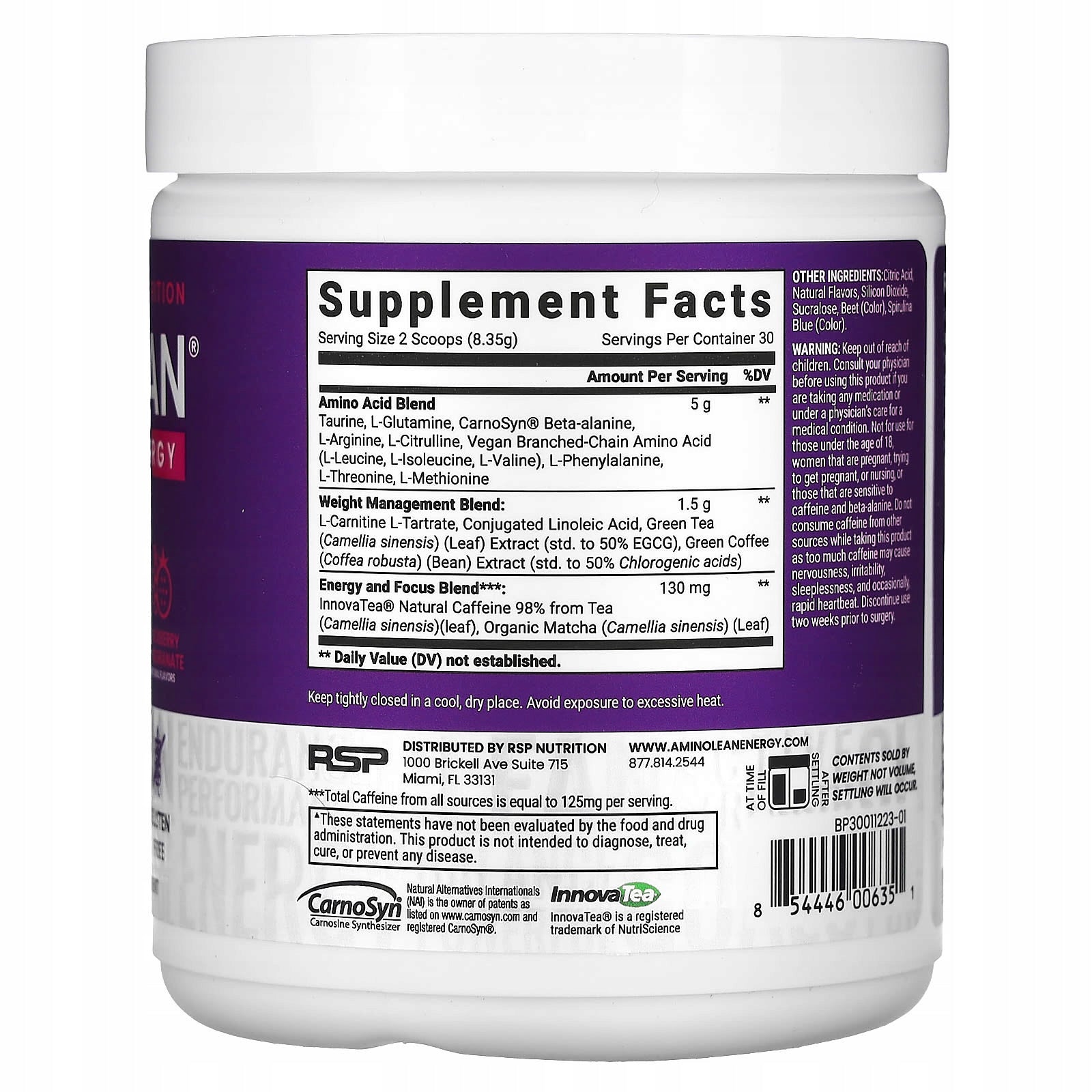 RSP Nutrition, AminoLean Energy, blackberry with pomegranate, 250,5 g Expiration date at least 3 months from the date of purchase