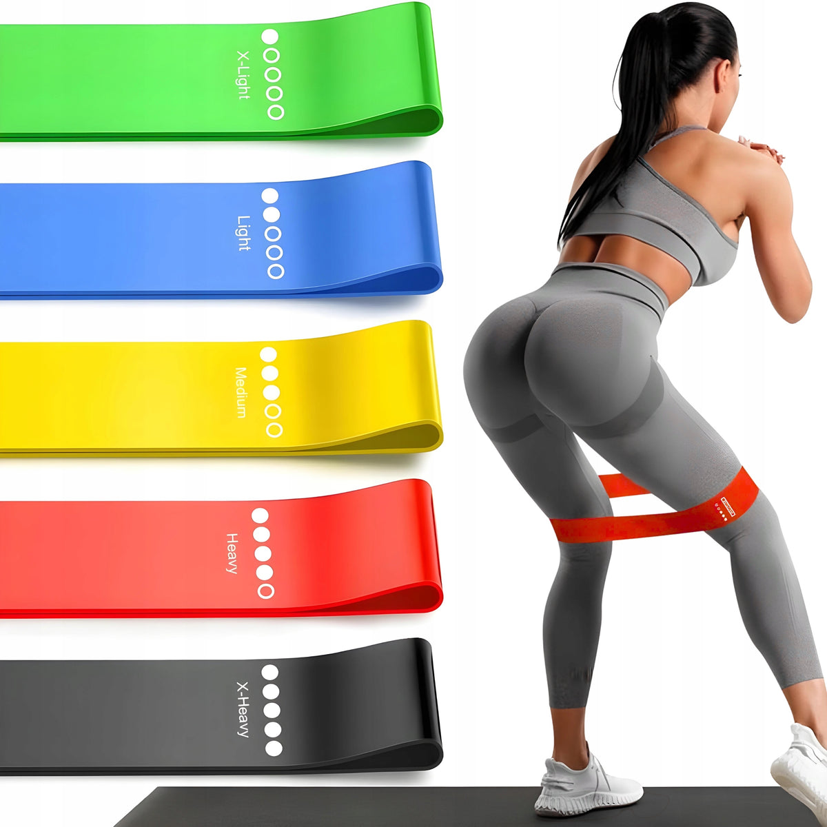 RUBBER EXERCISE TAPE REHABILITATION FITNESS SET OF 5 RUBBERS Manufacturer code 5