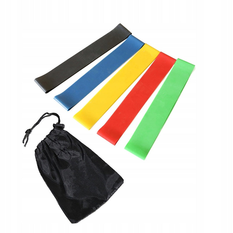 RUBBER FITNESS EXERCISE BANDS SET OF 5 RUBBERS + BAG