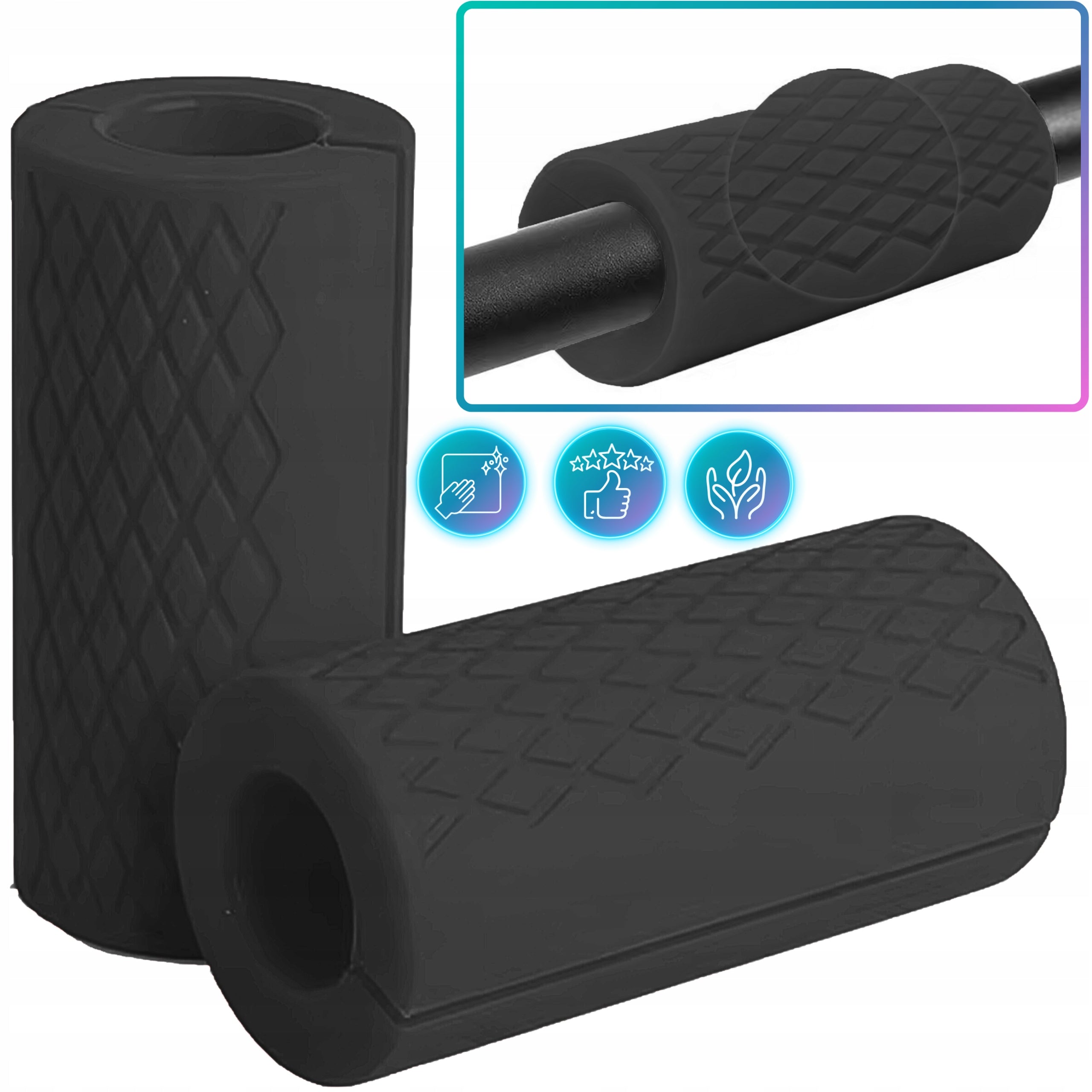RUBBER GRIPS FOR EXERCISE NECK OVERLAY BARBELL BAR FAT GRIP 2 pcs. Grip segment length 10 cm