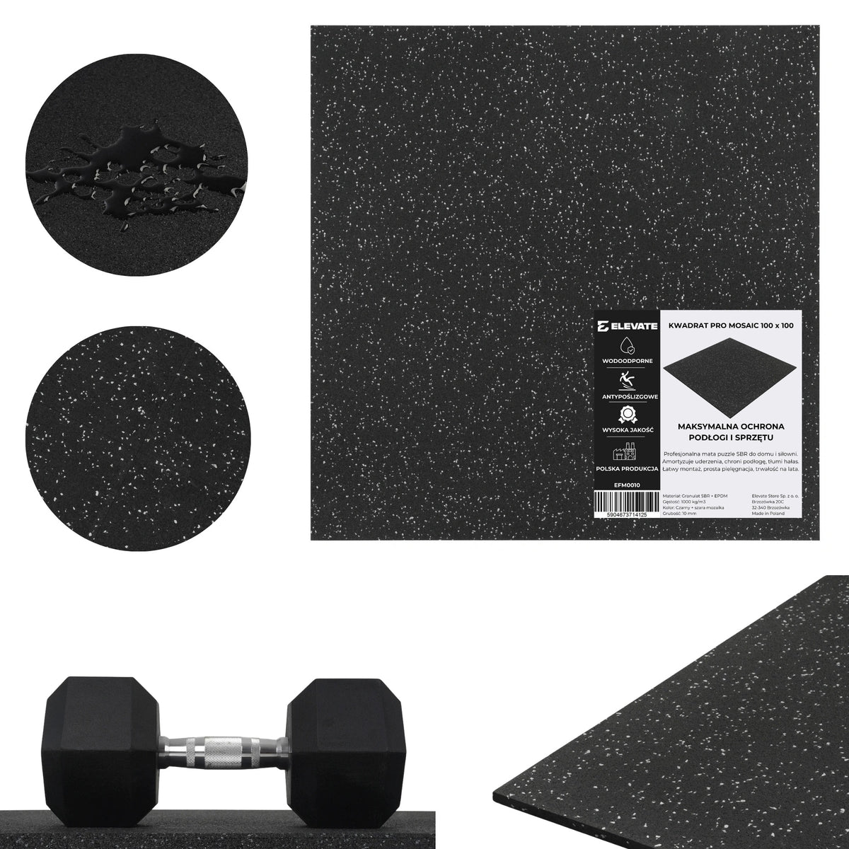 RUBBER MAT EXERCISES FOR GYM EPDM EQUIPMENT 100x100cm PRO 10mm FLOOR