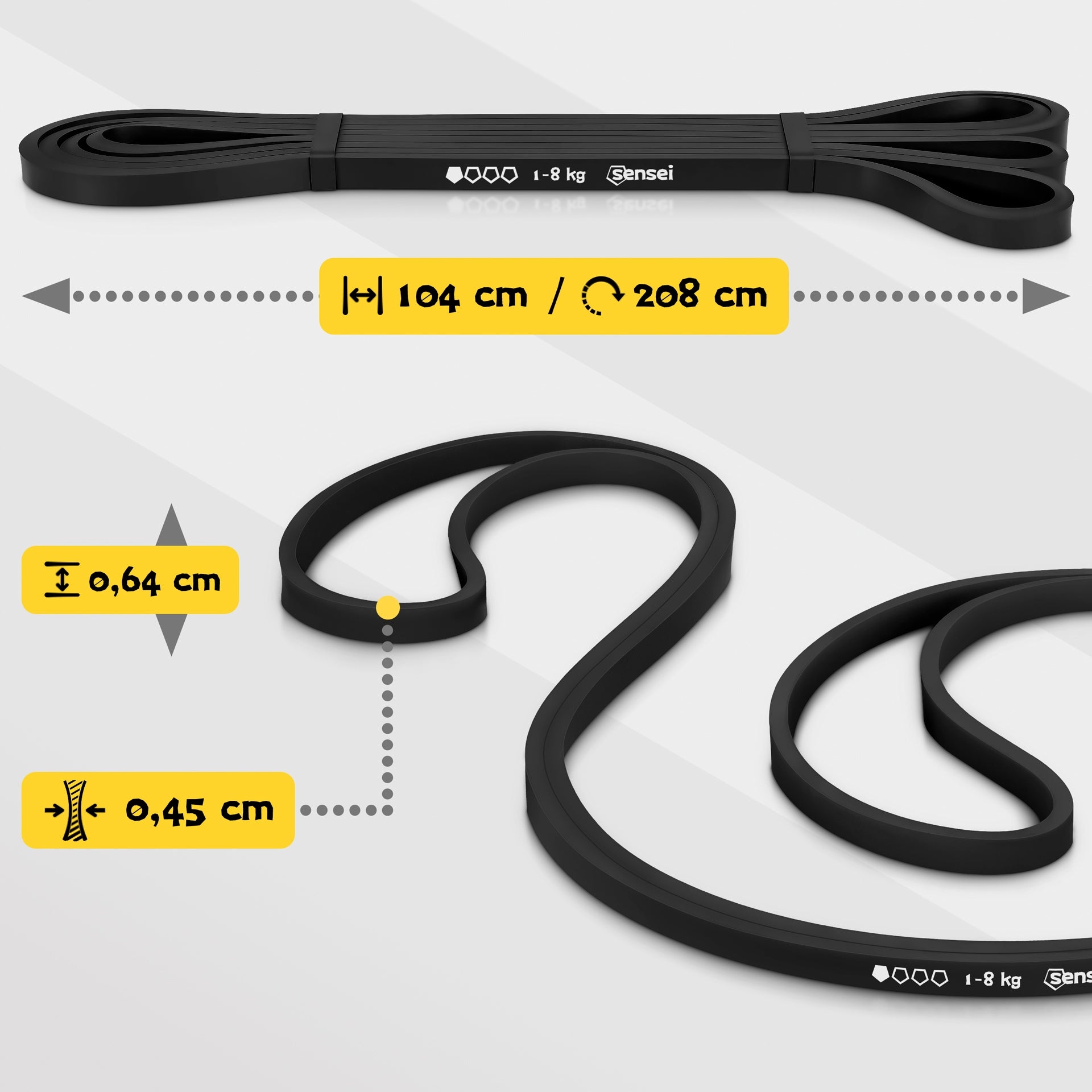 RUBBER POWER BAND 1-8 kg, Resistance Exercise Tape, Pull-up Training Color black