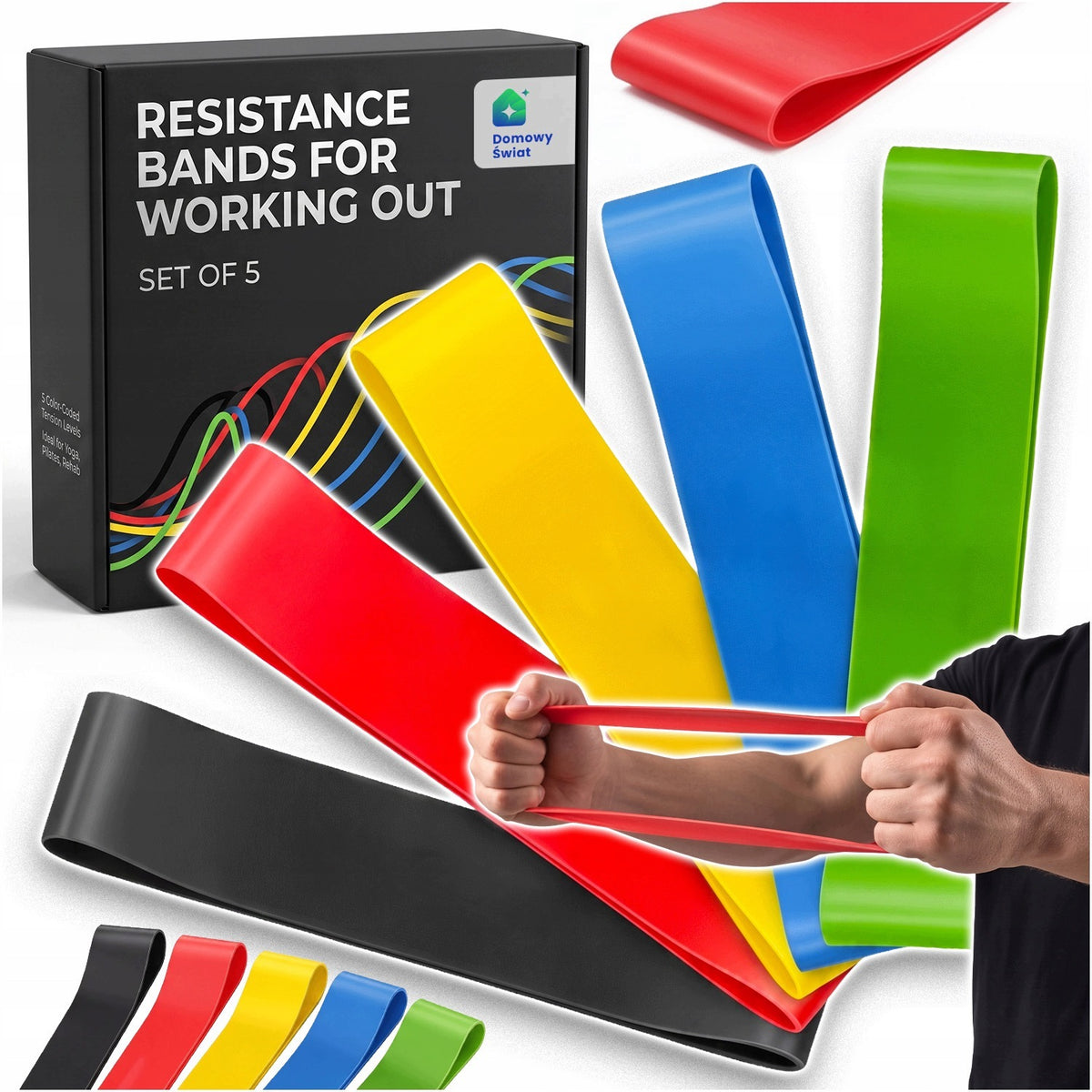 RUBBER RESISTANCE BANDS FOR FITNESS BAND EXERCISE ELASTIC DURABLE 5 PIECES