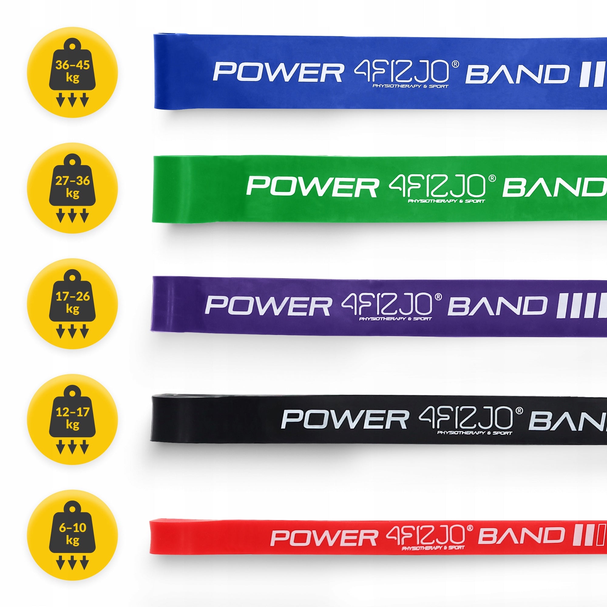 RUBBER RESISTANCE BANDS POWER BAND FOR EXERCISE FITNESS TRAINING SET OF 5PCS. Manufacturer code Guma do ćwiczeń 6-45 kg P07