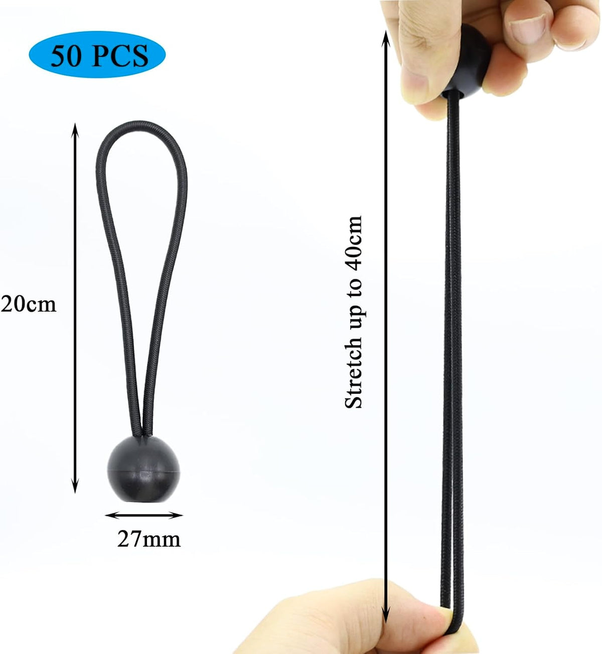 RUBBER TENSIONERS FOR TARPAULINS WITH BALL BLACK 20 CM 50 PCS ELASTIC Manufacturer code 0071915225581