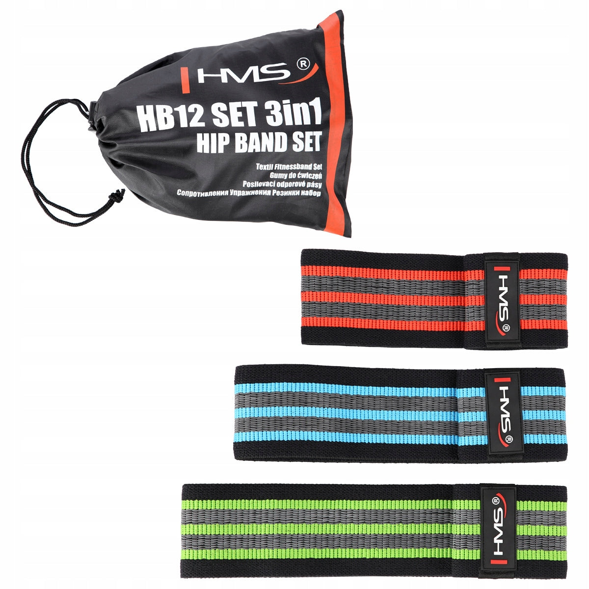 RUBBERS EXERCISE TAPE 45-54,5 kg HIP BAND HMS 3pcs Color multicolor