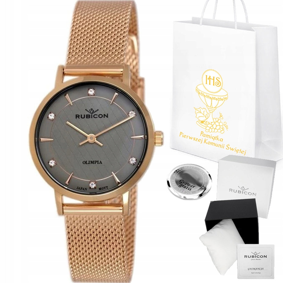RUBICON gold watch - communion gift FOR A GIRL sapphire + ENGRAVING