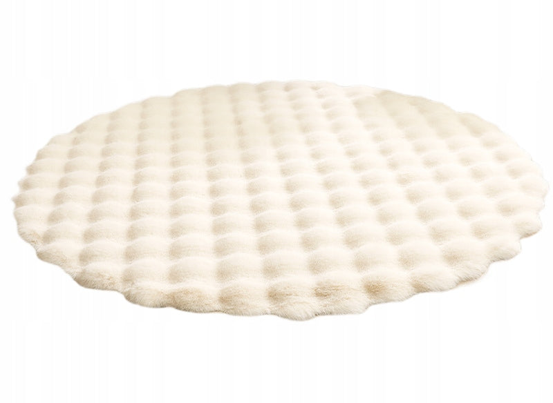 RUG BATHROOM MAT FLUFFY RABBIT FUR LIVING ROOM ROUND CREAM 90 cm