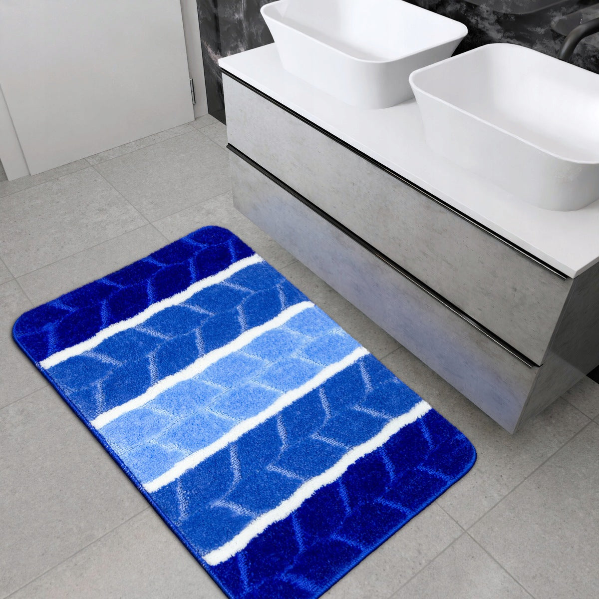 RUG RUBBERIZED FOR TOILET STRIPED LEAVES BLUE FANO 50x80 cm Brand Akcila