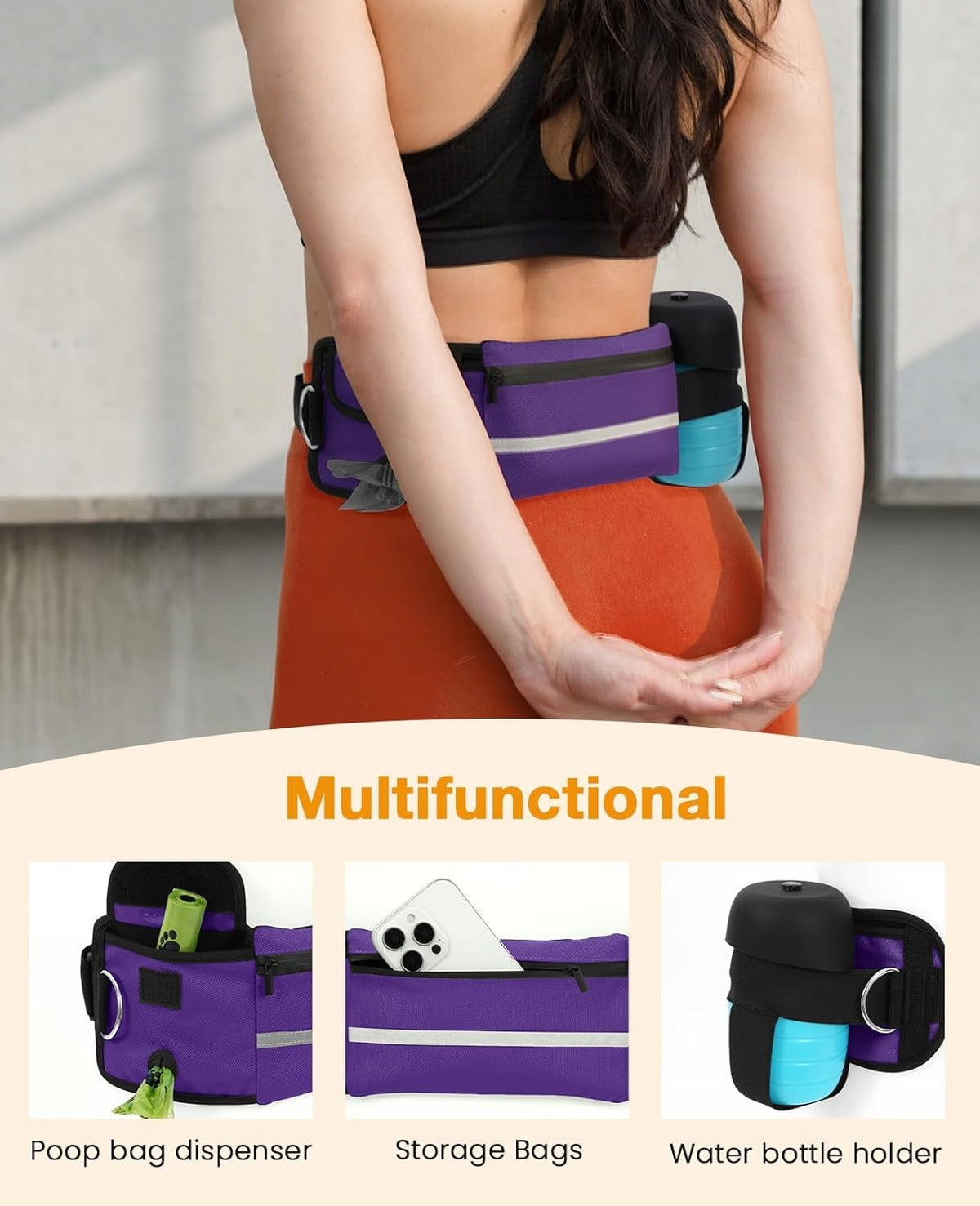 RUNNING LEASH FOR DOGS HIP BELT PURPLE ELASTIC Brand no brand