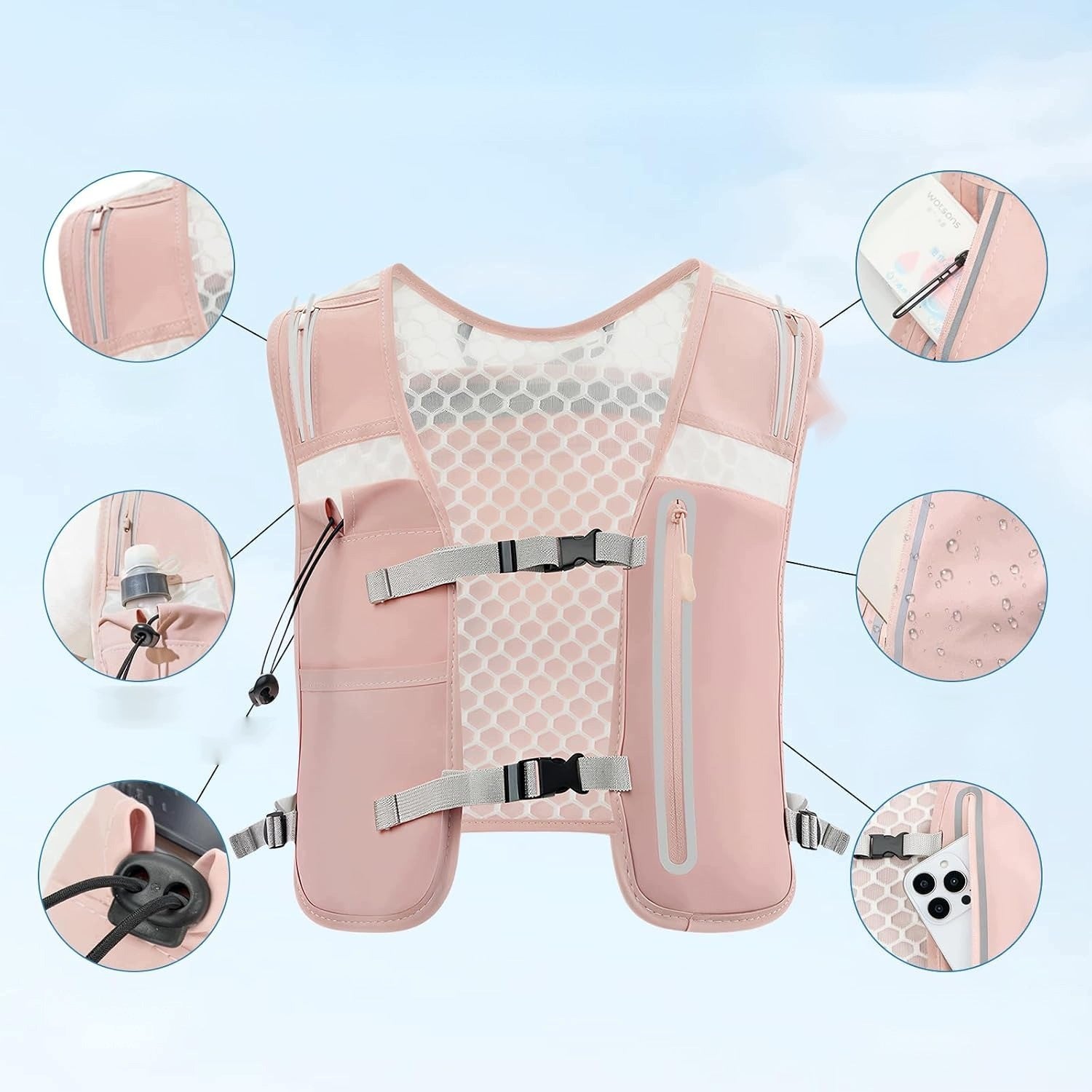 RUNNING VEST WATERING BACKPACK WATER BOTTLE 500ml REFLECTORS Size M/L