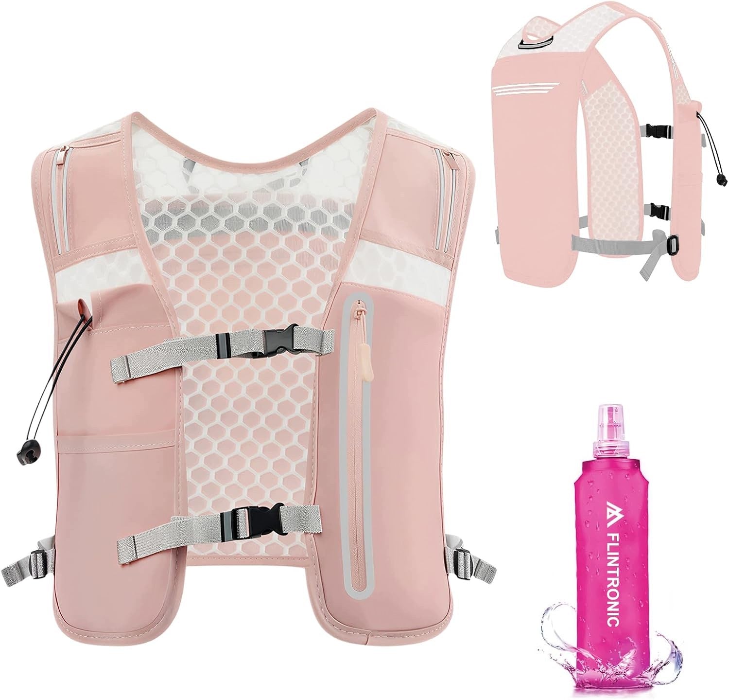 RUNNING VEST WATERING BACKPACK WATER BOTTLE 500ml REFLECTORS