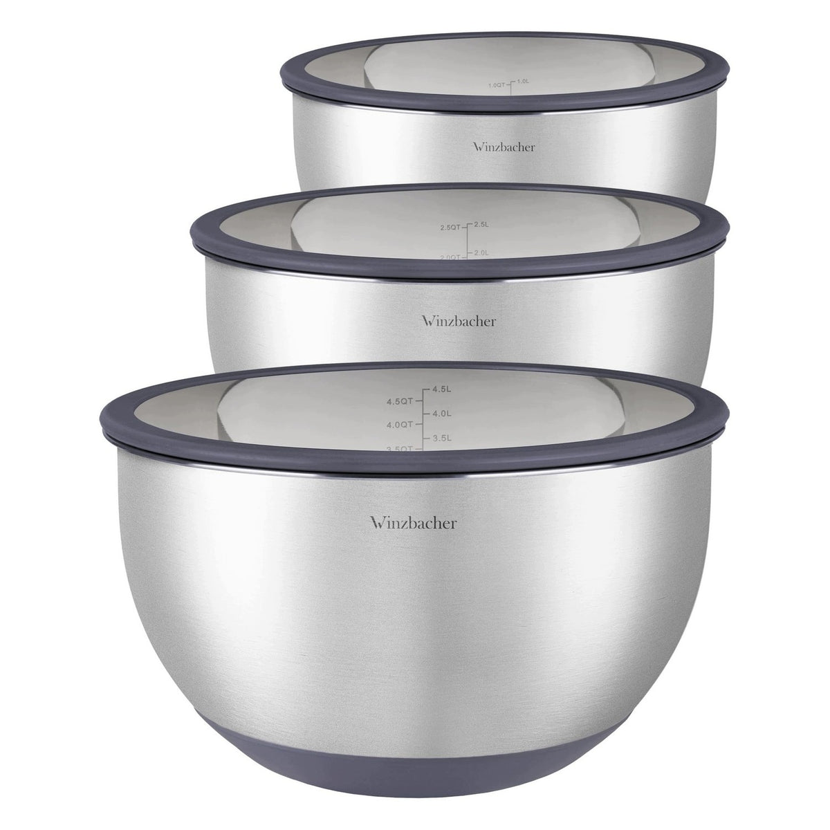 RVS Bowl Set with Lids - 3 Pack - for Cooking