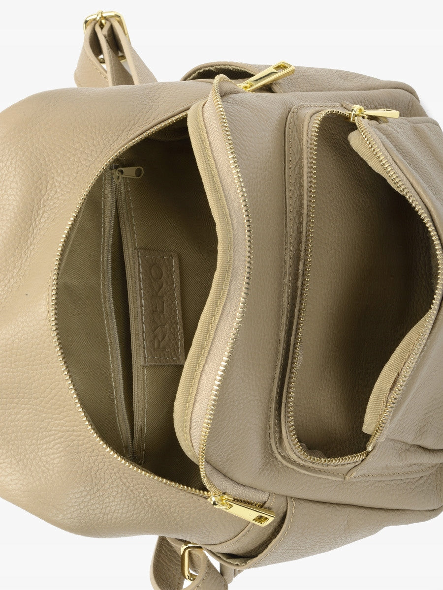 RYŁKO R40429TB beige leather women's backpack Brand Ryłko