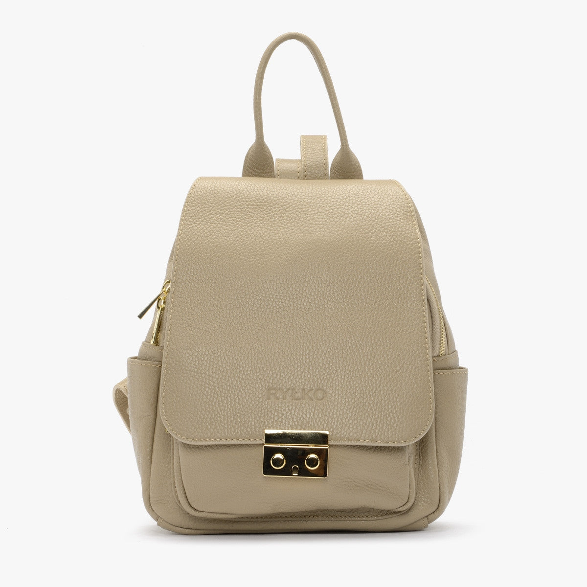 RYŁKO R40429TB beige leather women's backpack
