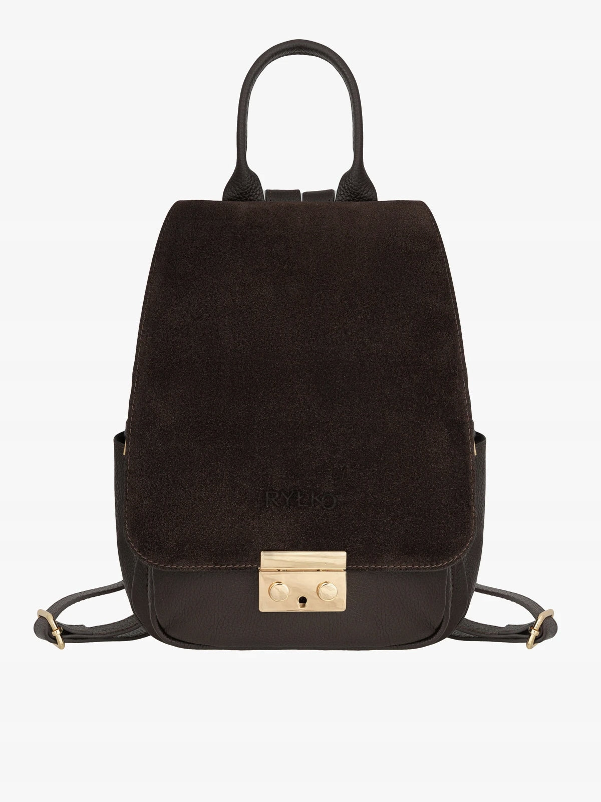 RYŁKO Women's Casual Leather Backpack Chocolate Buckle Backpack