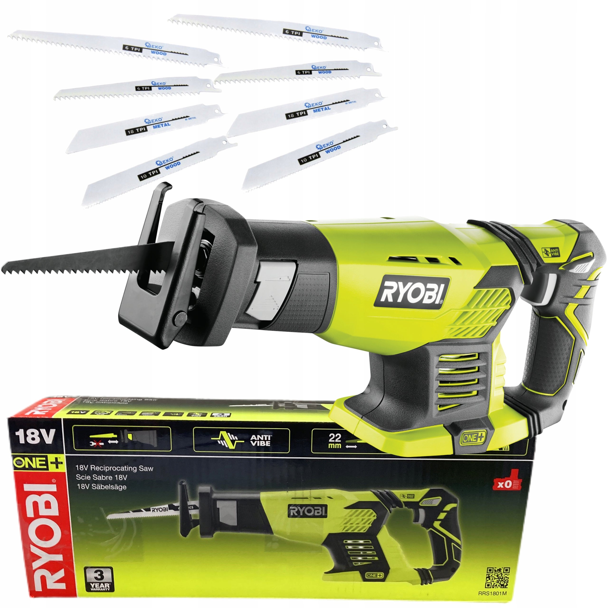 RYOB FOX CORDLESS RECIPROCATING SAW BLADE 18V +10 SAW BLADES RRS1801M