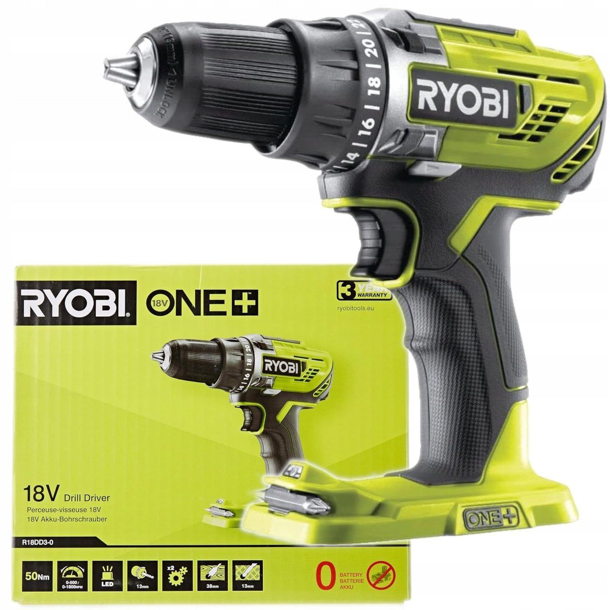 RYOBI R18DD3-0 18V 5,0Ah ONE+ 50Nm BRUSHLESS DRILL/DRIVER Number of batteries 1