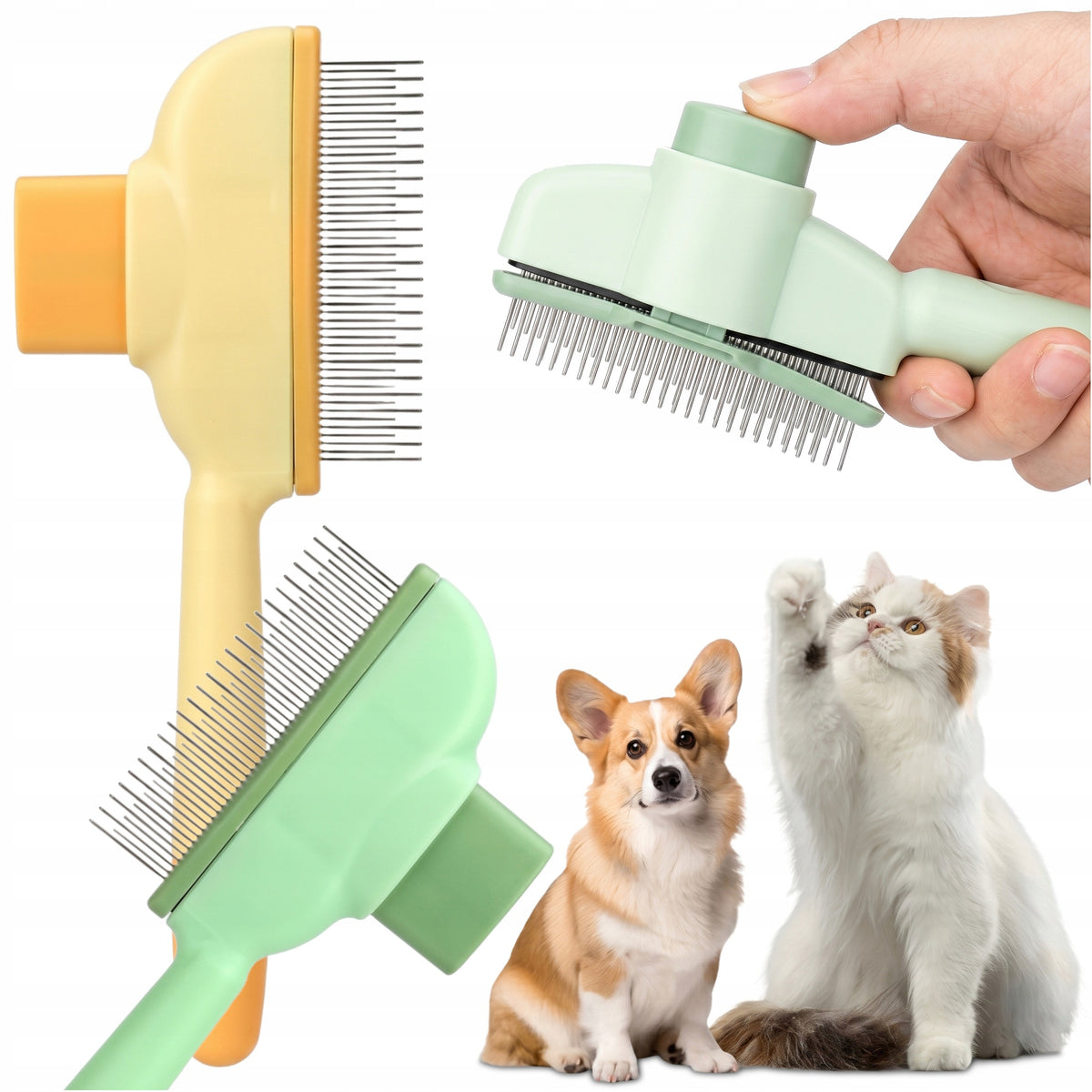 Rabbit Cat Dog Brush for Self-Cleaning Hair with Button 2 Pcs