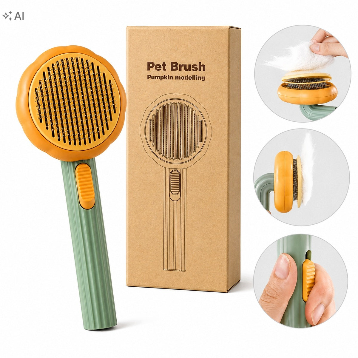 Rabbit Cat Dog Self-Cleaning Brush for Hair with Button