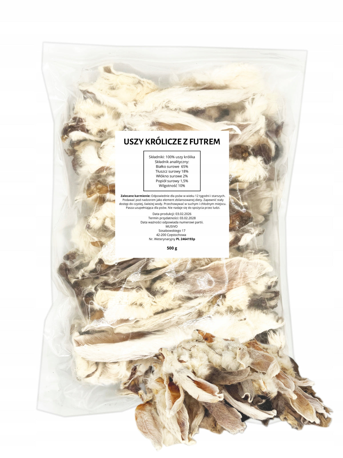 Rabbit Ears with Fur 500g - 100% Natural Dog Teether