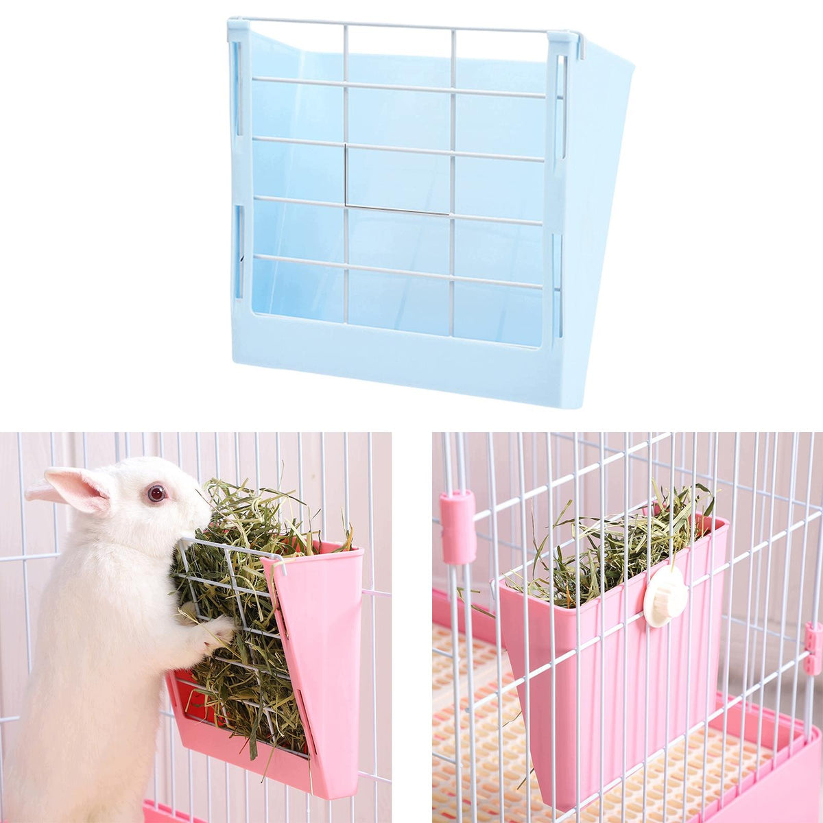 Rabbit Hay Feeder Cage Manger Accessories Minimize Waste and Mess Blue