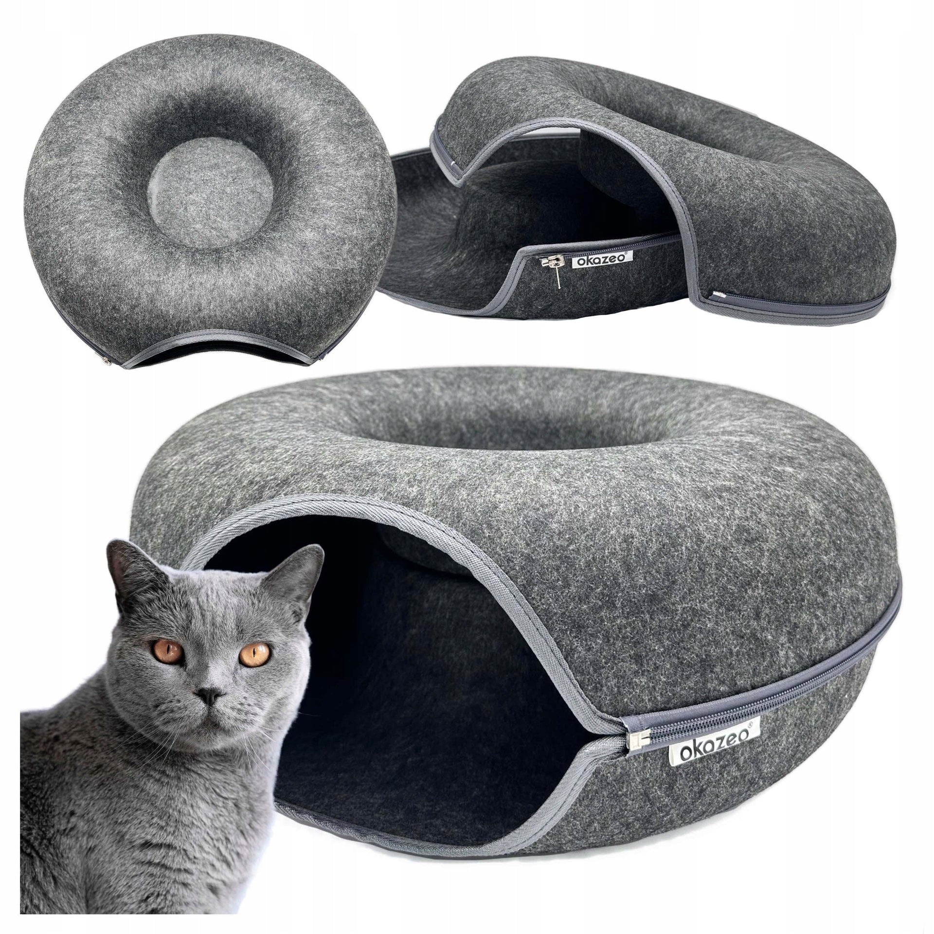 Rabbit cat bed tunnel felt house two-piece round donut