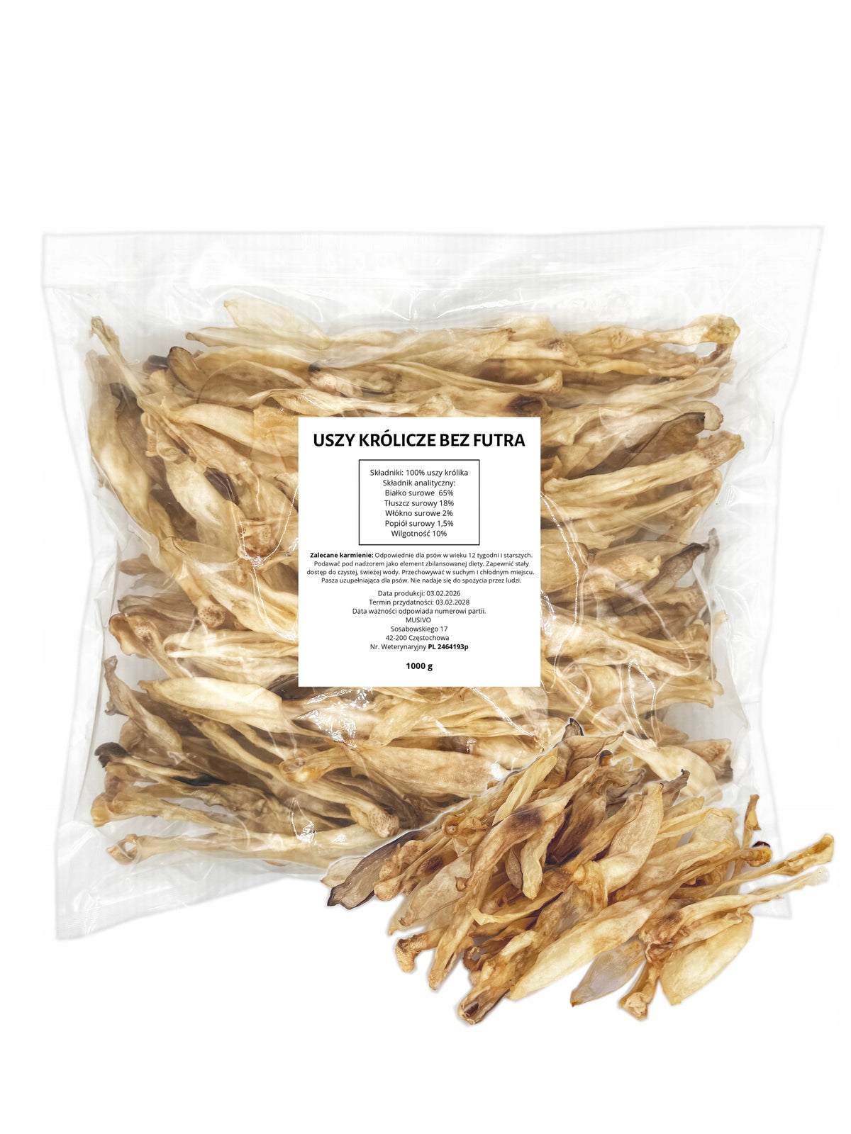 Rabbit ears without fur 1kg - 100% Natural Dog Teether