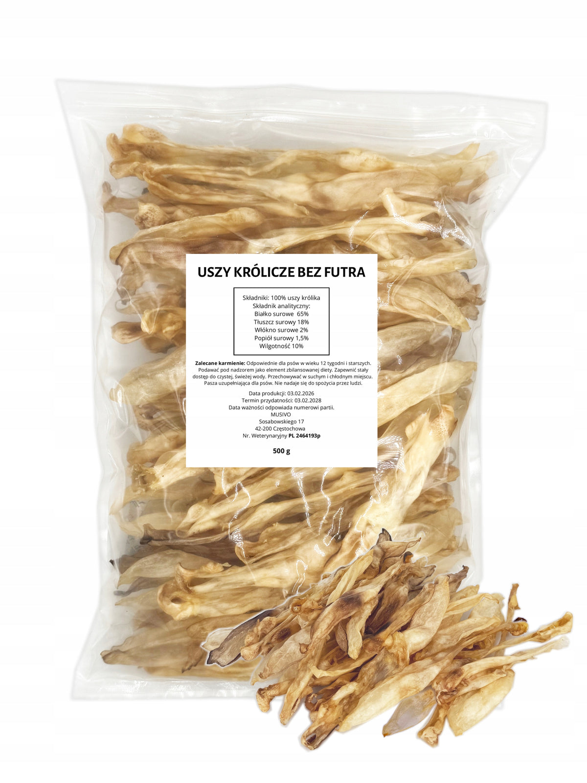 Rabbit ears without fur 500g - 100% Natural Dog Teether