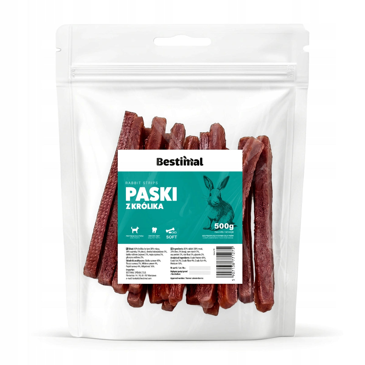 Rabbit strips 500g - SOFT DOG TREAT - TREATS Manufacturer code BS21