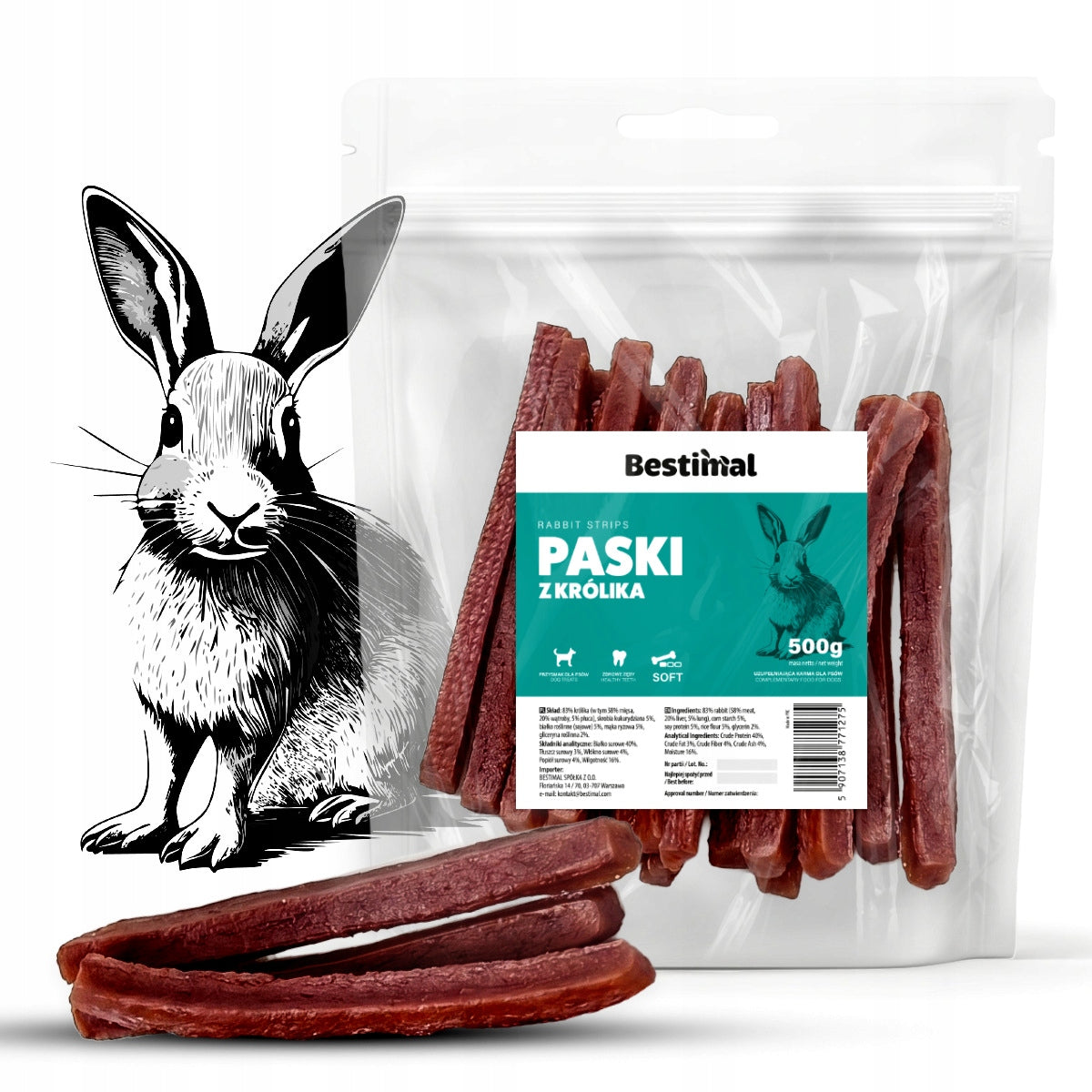 Rabbit strips 500g - SOFT DOG TREAT - TREATS