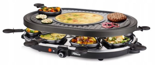 Raclette Grill Princess 162700 – 3-in-1 Oval, 8 Pans, Crêpe Zone, Non-Stick Power rating 1200 W