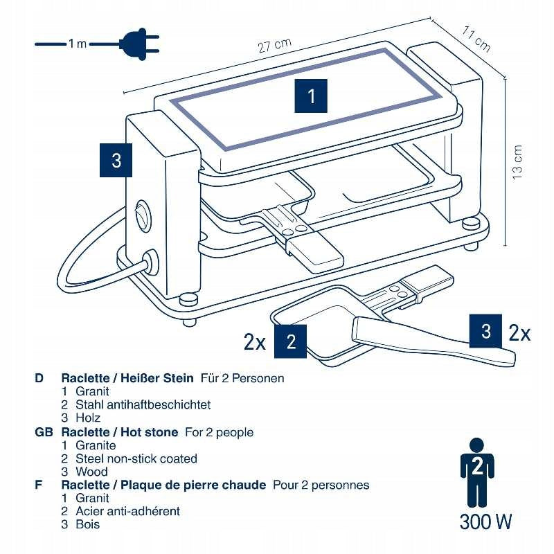 Raclette/Stone Bedretto Granite black 2 people 27,0x11,0x13,0cm Packaging status original