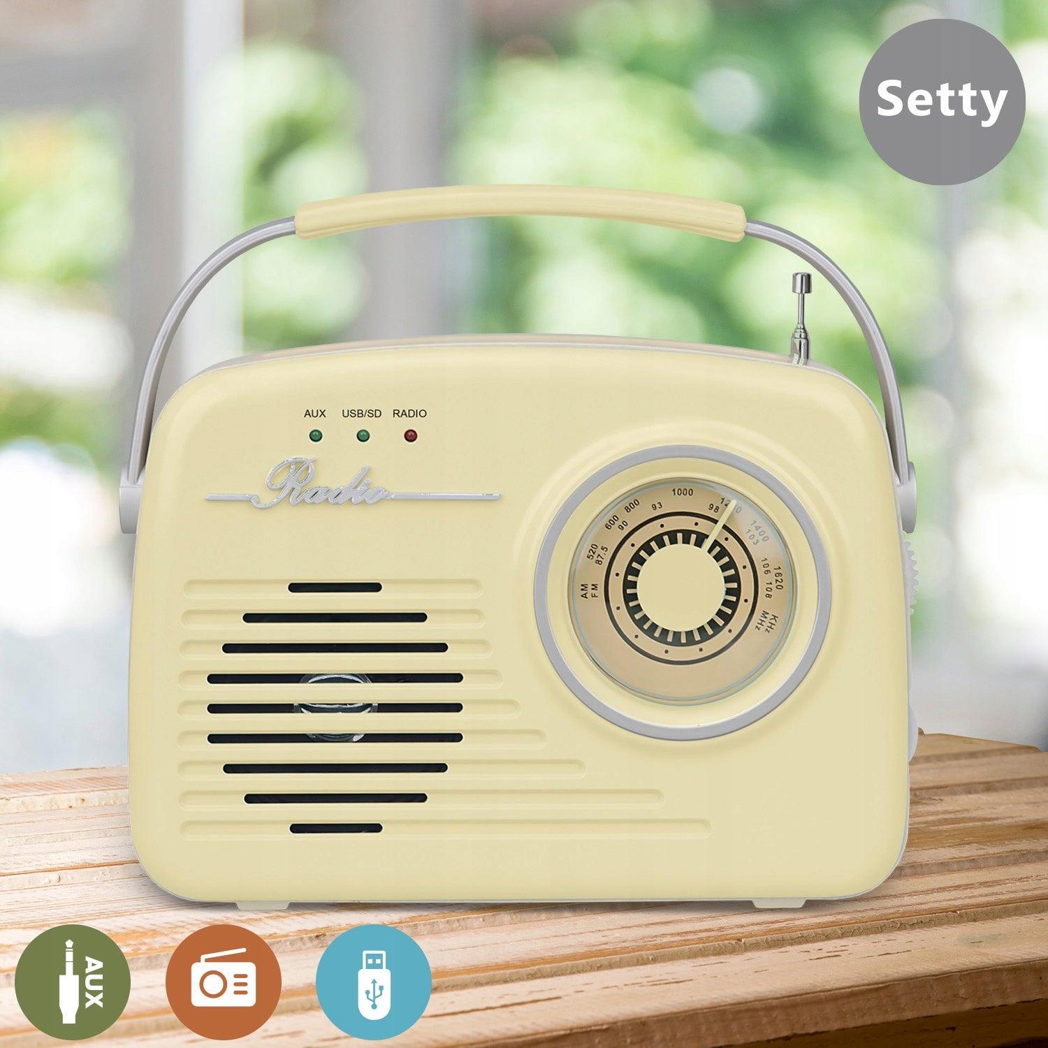 Radio Retro Portable Bluetooth Speaker Wireless USB AUX SD Beige Brand Setty