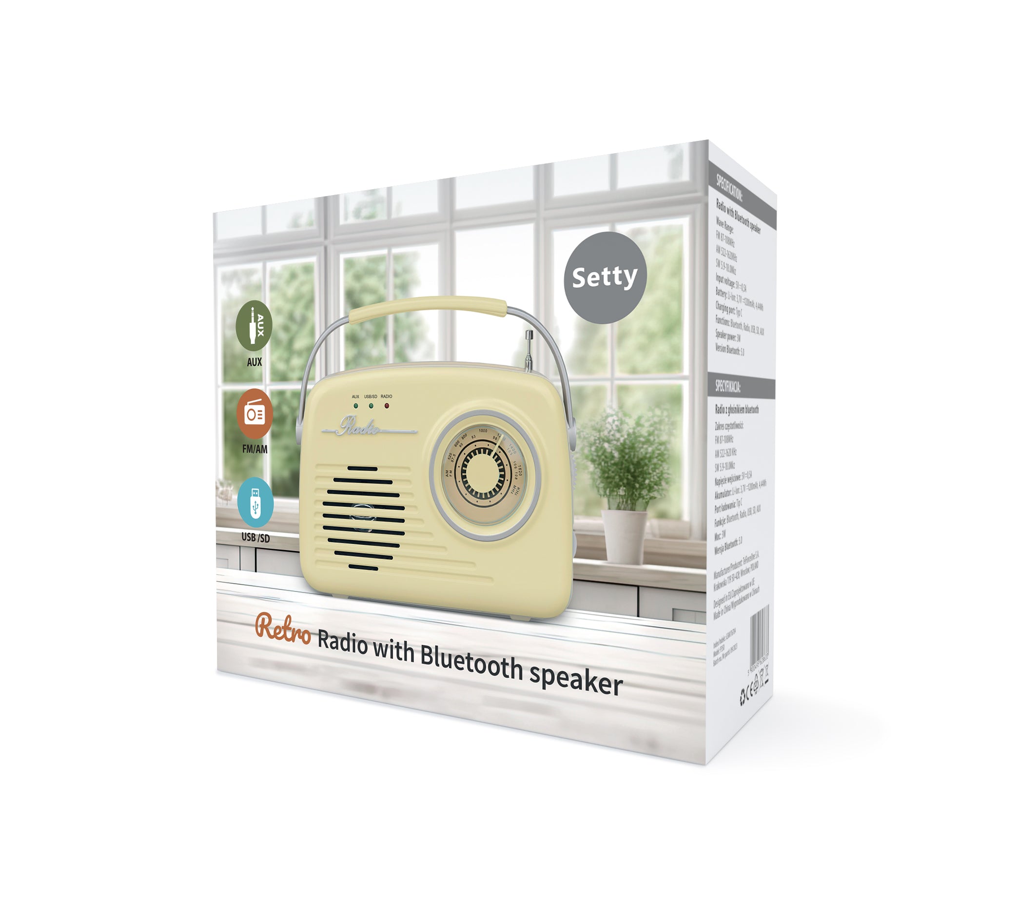 Radio Retro Portable Bluetooth Speaker Wireless USB AUX SD Beige Manufacturer code GSM176705