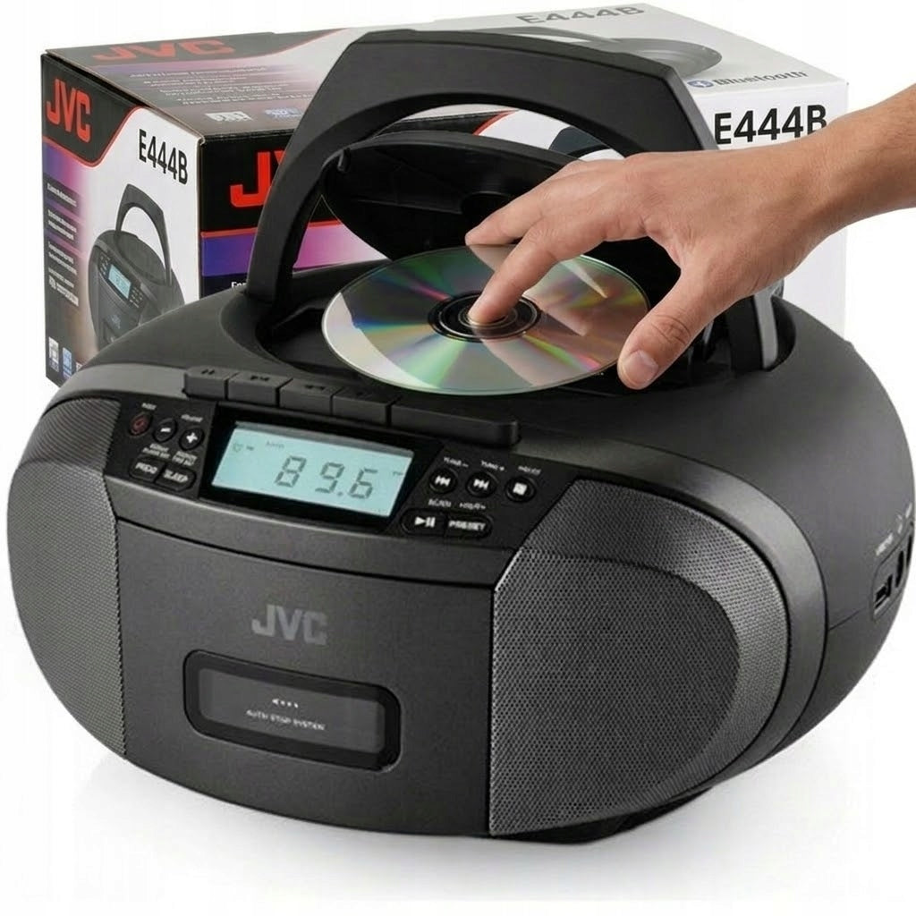 Radio player JVC boombox CD + USB CASSETTE MP3 BT AUX radio display. LCD
