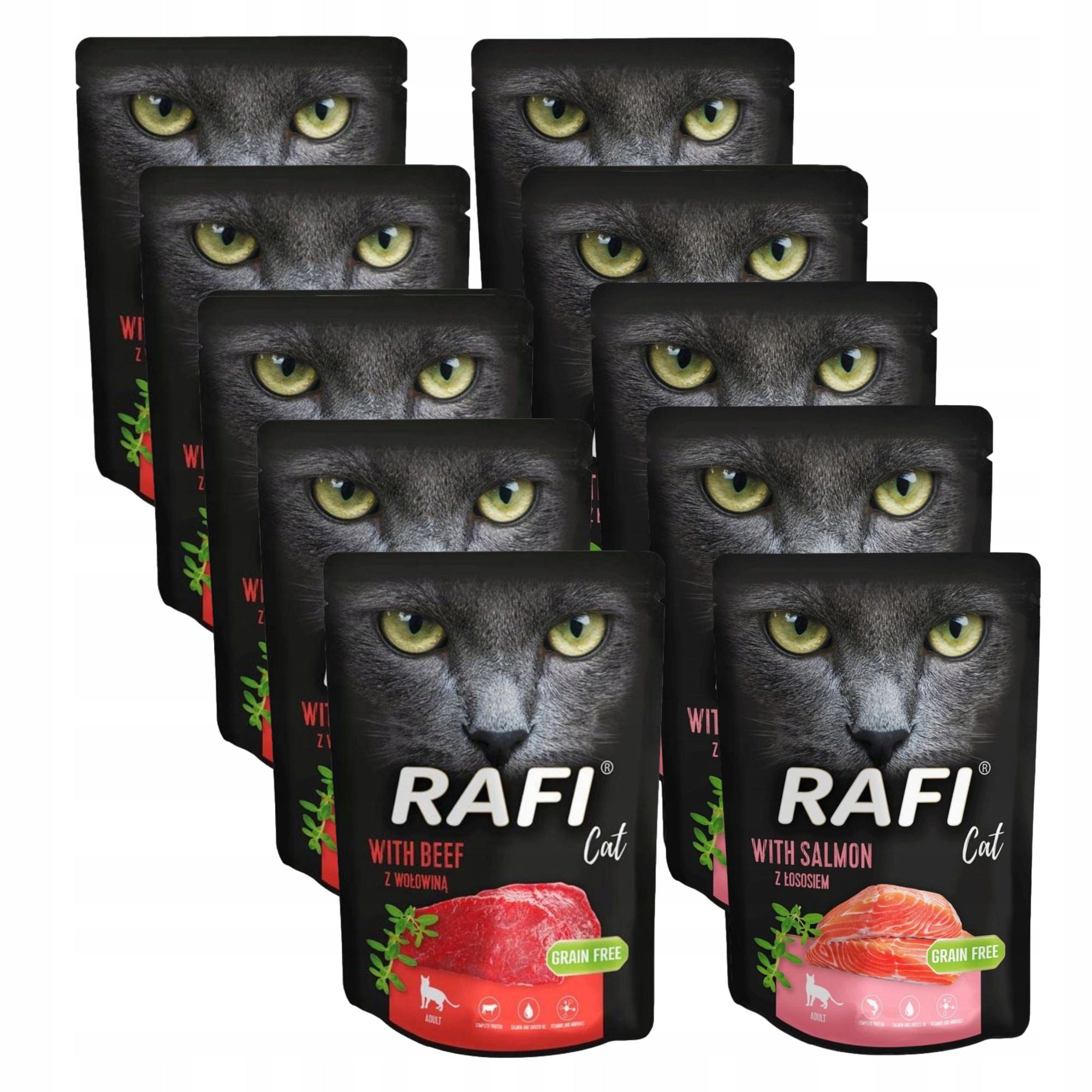 Rafi Wet Cat Food Rafi Cat MIX Flavors Beef and Salmon 10 x 300 g
